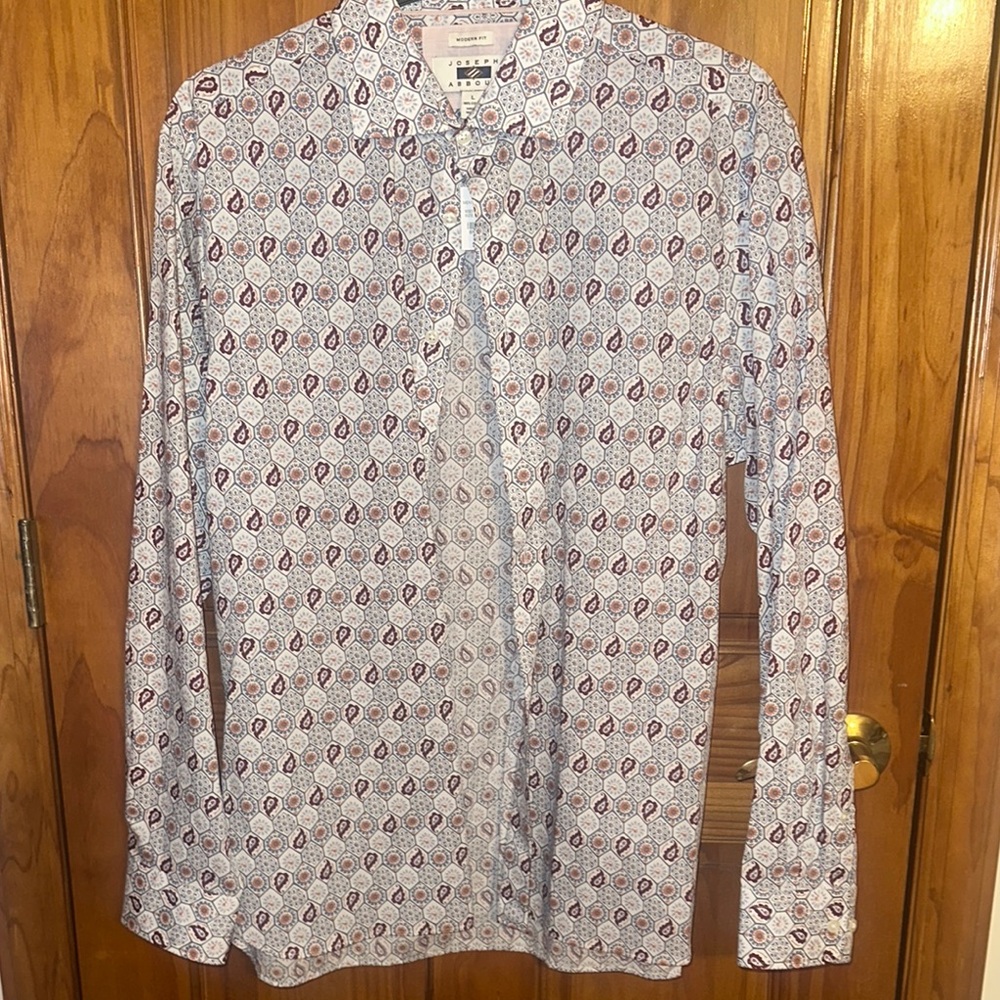 Joseph Abboud Patterned Dress Shirt - Red and White